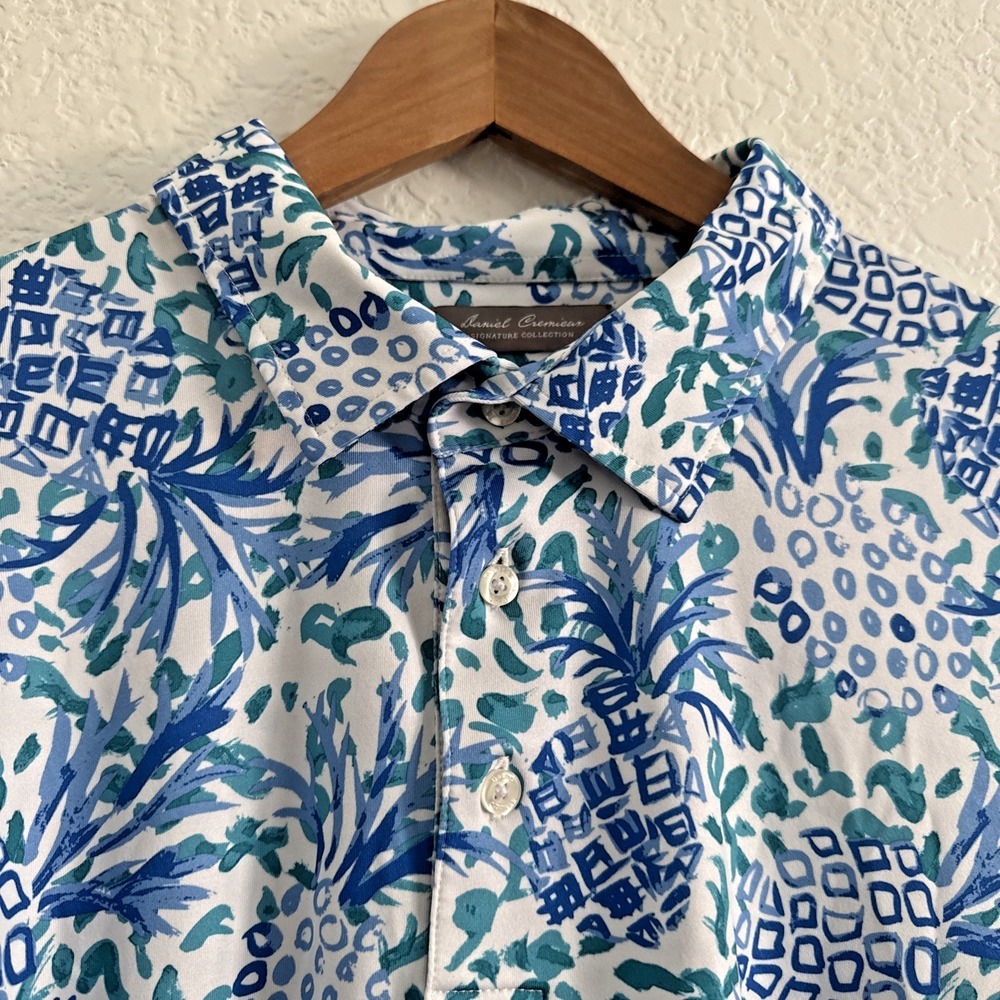 Daniel Cremieux White with Blue Floral Pineapple Short Sleeve Men Size XXL